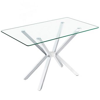 CEWOR 47” Rectangular Tempered Glass Dining Table, Metal Legs, Modern Design for Dining Room