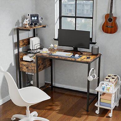 Lufeiya Computer Desk with USB, Reversible Storage Shelves and Drawer, LED Gaming Desk