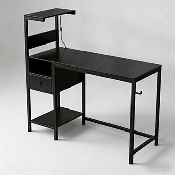 Lufeiya Computer Desk with USB, Reversible Storage Shelves and Drawer, LED Gaming Desk