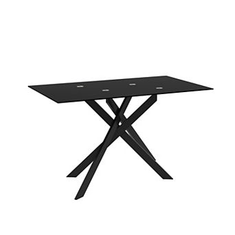 CEWOR 51“ Rectangular Tempered Glass Dining Table, Metal Table Legs, Easy to Clean