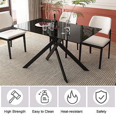 CEWOR 51“ Rectangular Tempered Glass Dining Table, Metal Table Legs, Easy to Clean
