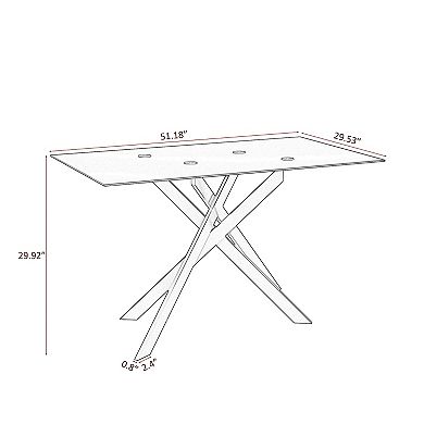 CEWOR 51“ Rectangular Tempered Glass Dining Table, Metal Table Legs, Easy to Clean