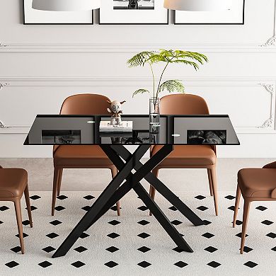 CEWOR 51“ Rectangular Tempered Glass Dining Table, Metal Table Legs, Easy to Clean