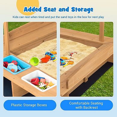 Kids Wooden Sandbox with Striped Canopy