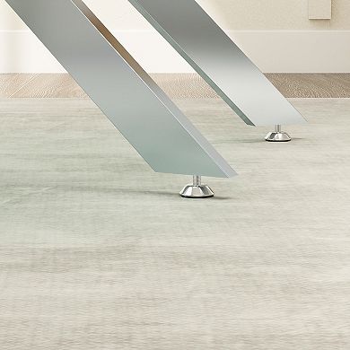 CEWOR 51“ Rectangular Tempered Glass Dining Table, Silver Chrome Plated Metal Legs, Easy to Clean