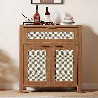 Rattan Buffet Cabinet with Adjustable Shelves and Storage