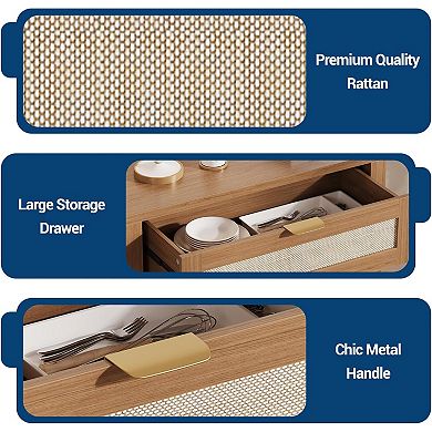 Rattan Buffet Cabinet with Adjustable Shelves and Storage