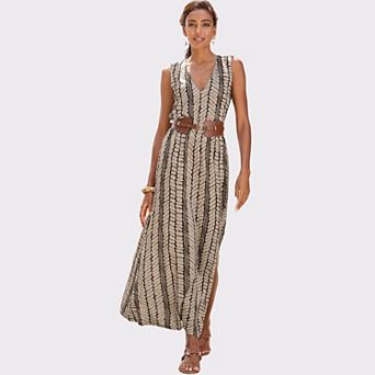 Lascana Women's Sleeveless V-Neck Maxi Dress