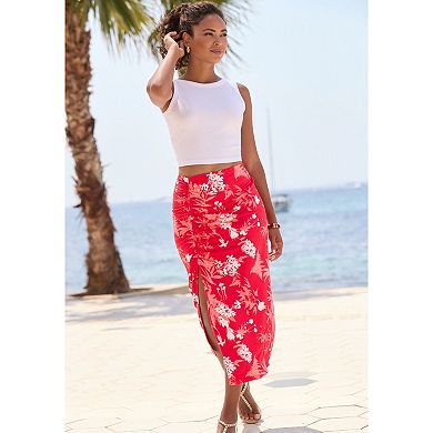 Lascana Women's Ruched Slit Midi Skirt