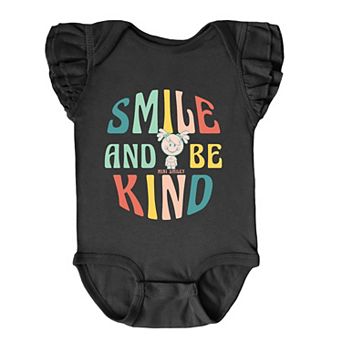 The Juniper Shop Mini Smiley Smile and Be Kind Aria Flutter Sleeve Bodysuit