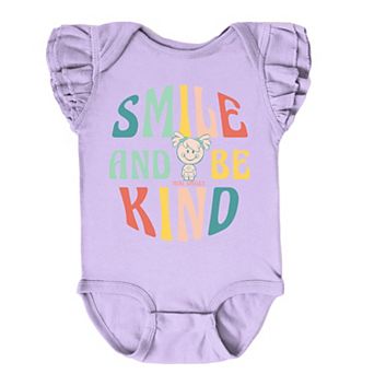 The Juniper Shop Mini Smiley Smile and Be Kind Aria Flutter Sleeve Bodysuit