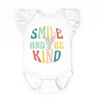The Juniper Shop Mini Smiley Smile and Be Kind Aria Flutter Sleeve Bodysuit