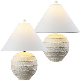 Archer 21" Coastal Cottage Textured Resin/Metal Ridged LED Table Lamp (Set of 2)
