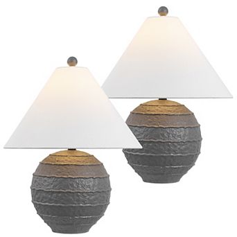 Archer 21" Coastal Cottage Textured Resin/Metal Ridged LED Table Lamp (Set of 2)
