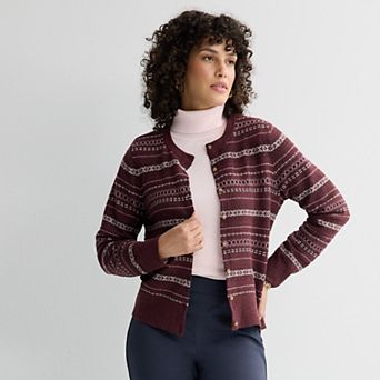 Women's Croft & Barrow® All Over Fairisle Button Front Cardigan Sweater