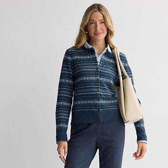 Women's Croft & Barrow® All Over Fairisle Button Front Cardigan Sweater