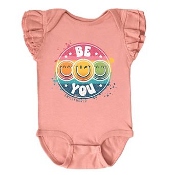 The Juniper Shop SmileyWorld Be You Rainbow Circle Flutter Sleeve Bodysuit