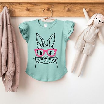 The Juniper Shop Bunny Face With Pink Glasses Flutter Sleeve Tee