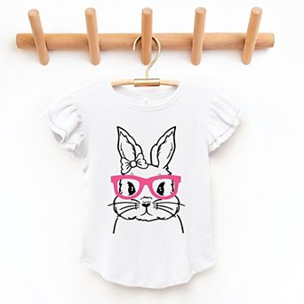 The Juniper Shop Bunny Face With Pink Glasses Flutter Sleeve Tee