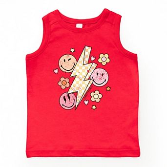 The Juniper Shop SmileyWorld Checkered Lightning Floral Youth Tank Top