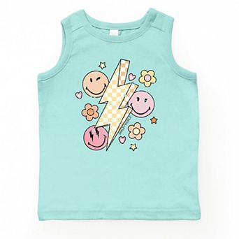 The Juniper Shop SmileyWorld Checkered Lightning Floral Youth Tank Top