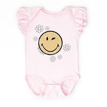 The Juniper Shop SmileyWorld Flower Outline Flutter Sleeve Bodysuit