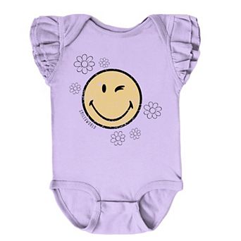 The Juniper Shop SmileyWorld Flower Outline Flutter Sleeve Bodysuit