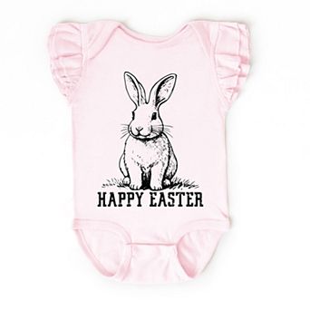The Juniper Shop Happy Easter Bunny Outline Flutter Sleeve Bodysuit