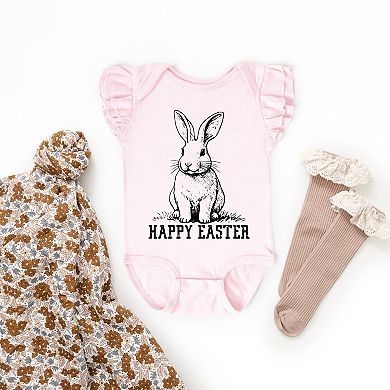 The Juniper Shop Happy Easter Bunny Outline Flutter Sleeve Bodysuit