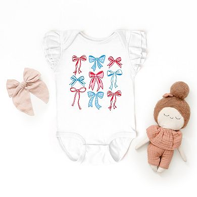 The Juniper Shop Patriotic Bows Stacked Coquette Flutter Sleeve Bodysuit