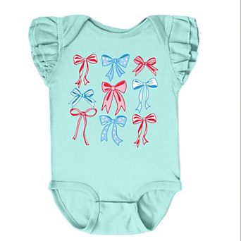 The Juniper Shop Patriotic Bows Stacked Coquette Flutter Sleeve Bodysuit