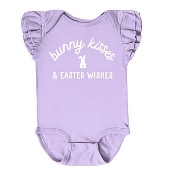 The Juniper Shop Bunny Kisses Easter Wishes Bunny Flutter Sleeve Bodysuit