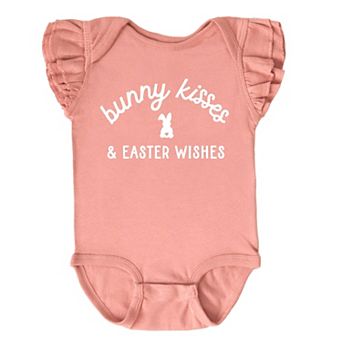 The Juniper Shop Bunny Kisses Easter Wishes Bunny Flutter Sleeve Bodysuit