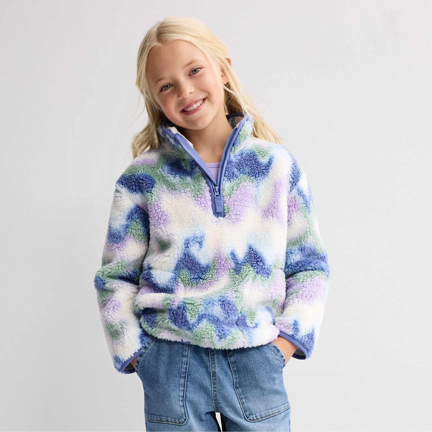 Куртка Jumping Beans® Quarter Zip High Pile Fleece для девочек, цвет: Синий фиолетовый — фото 1