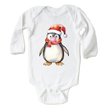 Watercolor Penguin Bubblegum - Baby Long Sleeve Bodysuit