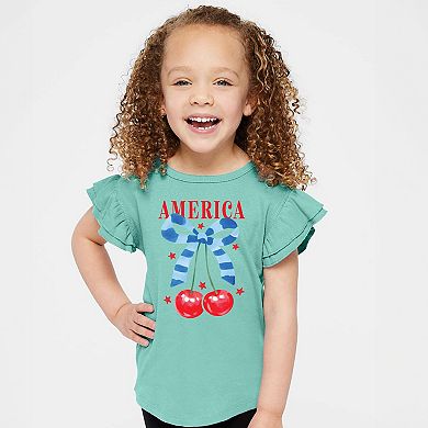 The Juniper Shop Coquette America Cherries Flutter Sleeve Tee