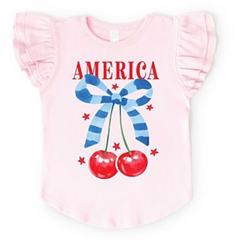 The Juniper Shop Coquette America Cherries Flutter Sleeve Tee