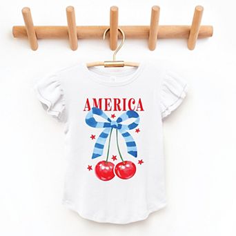 The Juniper Shop Coquette America Cherries Flutter Sleeve Tee