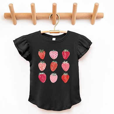The Juniper Shop Strawberry Watercolor Chart Flutter Sleeve Tee