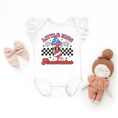 The Juniper Shop Little Miss Firecracker Checkered Flutter Sleeve Bodysuit