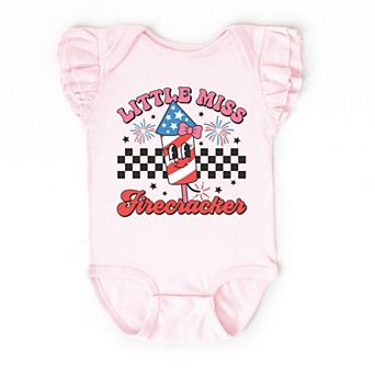 The Juniper Shop Little Miss Firecracker Checkered Flutter Sleeve Bodysuit