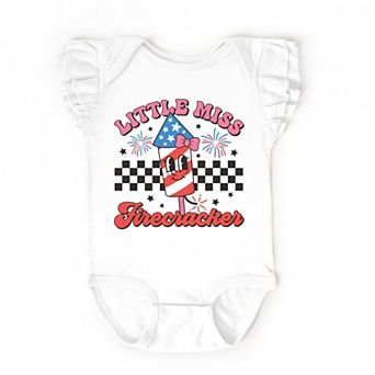 The Juniper Shop Little Miss Firecracker Checkered Flutter Sleeve Bodysuit