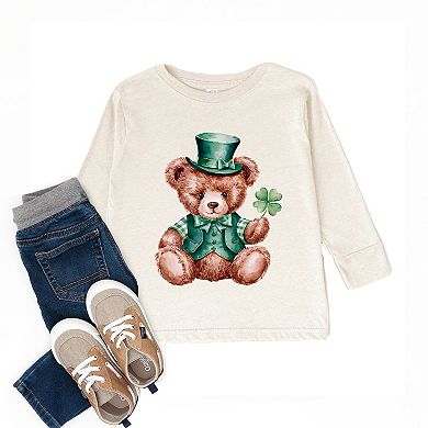 St. Patrick's Bear Clover - Toddler Long Sleeve Graphic Tee