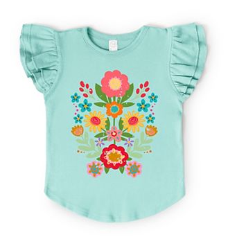 The Juniper Shop Folk Art Florals Distressed Flutter Sleeve Tee