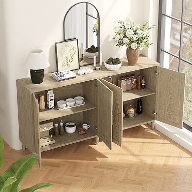 Merax Rattan Decorative Door Storage Cabinet Sturdy Adjustable Shelf Organizer