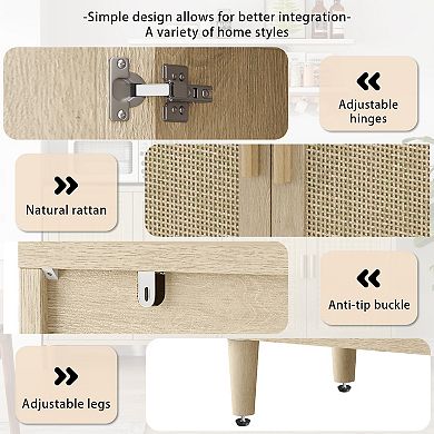 Merax Rattan Decorative Door Storage Cabinet Sturdy Adjustable Shelf Organizer