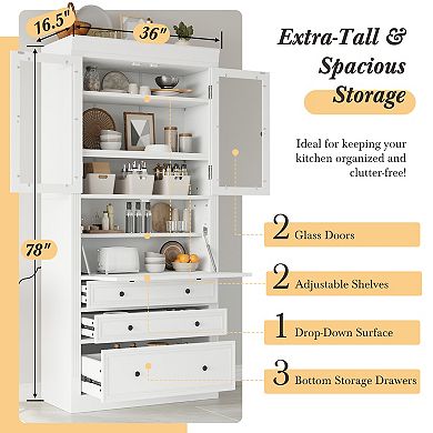 Merax Freestanding Kitchen Pantry Storage Cabinet, Multifunctional Cupboard with 3 Drawers
