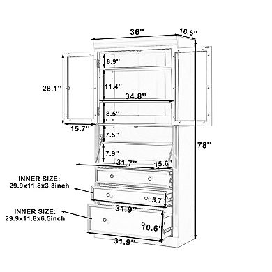Merax Freestanding Kitchen Pantry Storage Cabinet, Multifunctional Cupboard with 3 Drawers