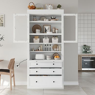 Merax Freestanding Kitchen Pantry Storage Cabinet, Multifunctional Cupboard with 3 Drawers