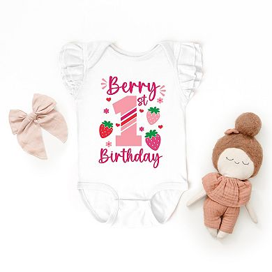 The Juniper Shop Berry 1st Birthday Flutter Sleeve Bodysuit